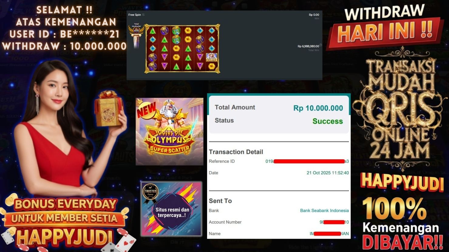 HAPPYJUDI JACKPOT SLOT GATES OF OLYMPUS SUPER SCATTER